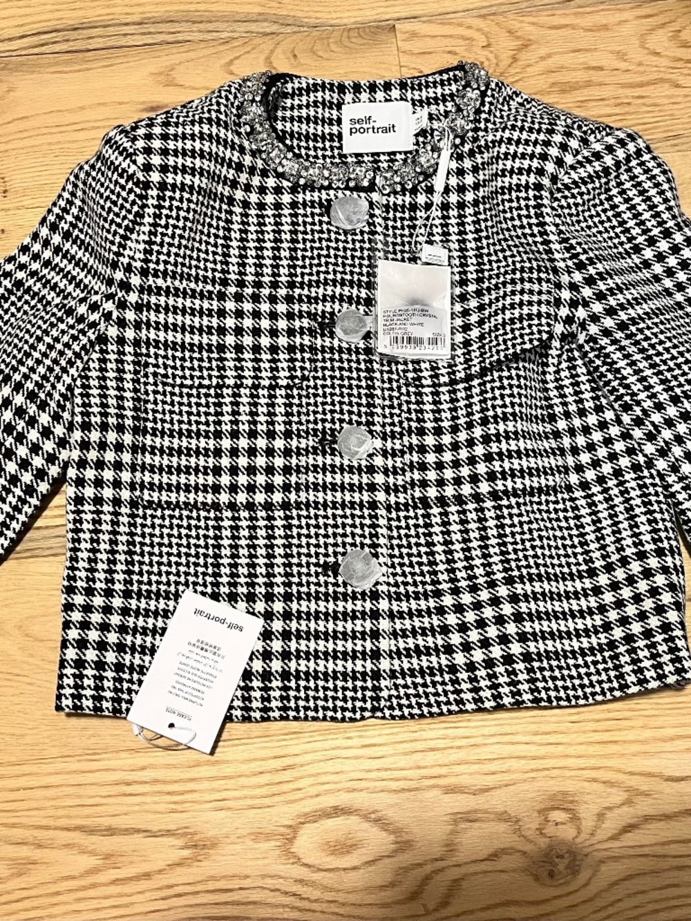 Self Portrait Houndstooth Crystal Trim Jacket